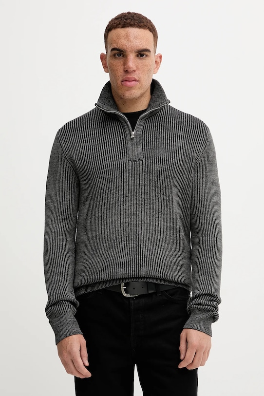 Marc O'Polo sweter z dodatkiem wełny zapinany szary M29507960118