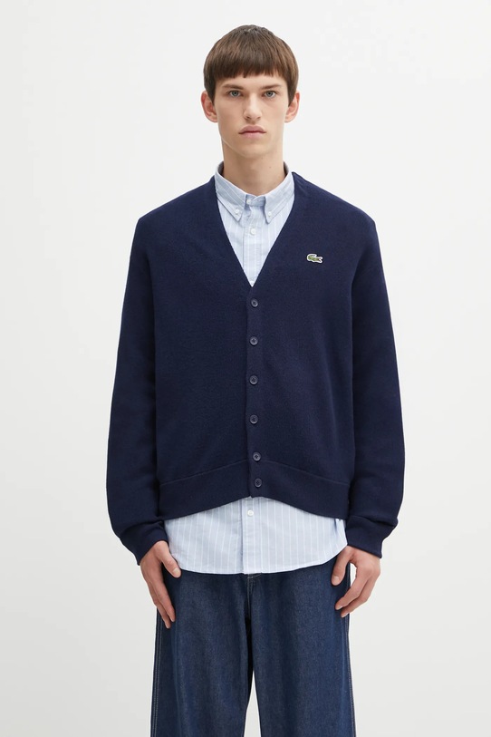 Lacoste kardigan wełniany Planet friendly granatowy AH0397