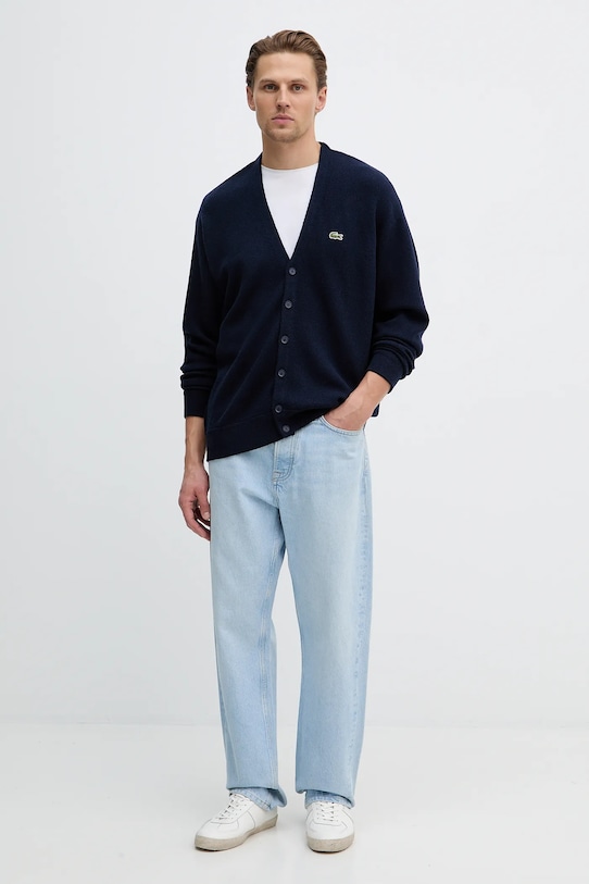 Vlnený kardigán Lacoste AH0397 tmavomodrá AW25