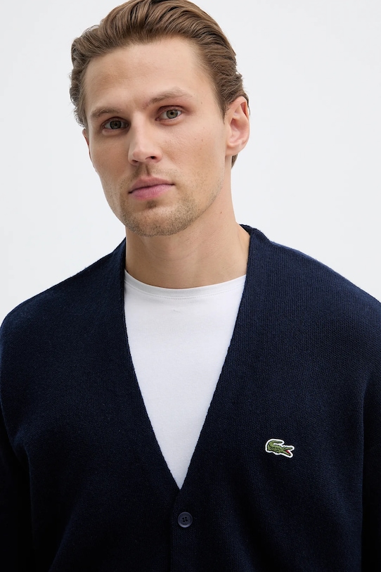 Vlnený kardigán Lacoste tmavomodrá AH0397