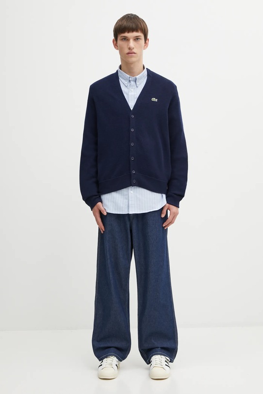 Vuneni kardigan Lacoste AH0397 mornarsko plava