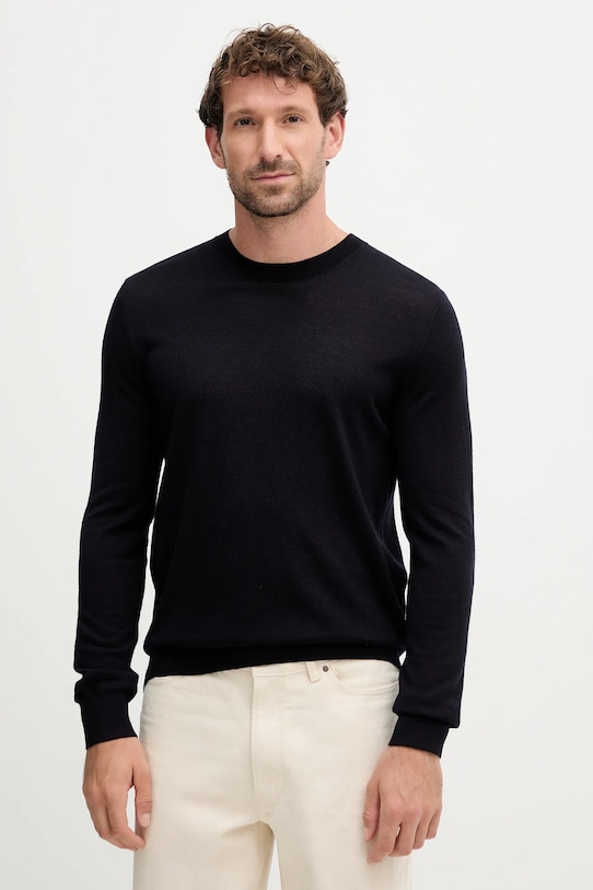 Liu Jo sweter wełniany okrągły granatowy QXX068.MA27P