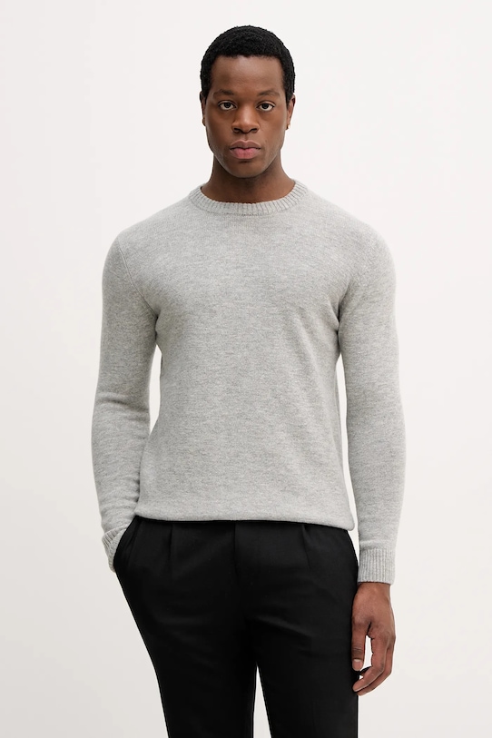 Lindbergh sweter z dodatkiem wełny okrągły szary 30.800220