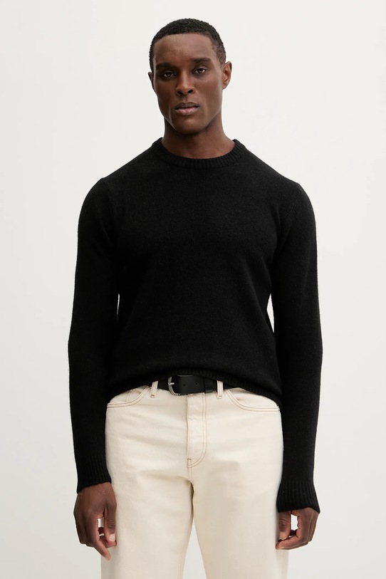 Lindbergh sweter z dodatkiem wełny okrągły czarny 30.800220