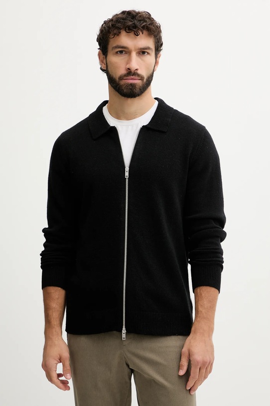 Lindbergh kardigan z dodatkiem wełny średniej grubości czarny 30.800229