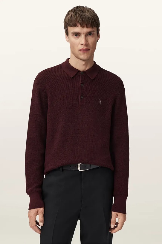 AllSaints sweter z dodatkiem wełny ASPEN zapinany brązowy M095KB