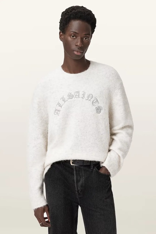 AllSaints sweter z dodatkiem alpaki CURV okrągły biały M020KD