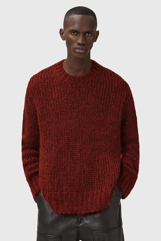 AllSaints sweter z dodatkiem wełny MYLES okrągły pomarańczowy M050KD