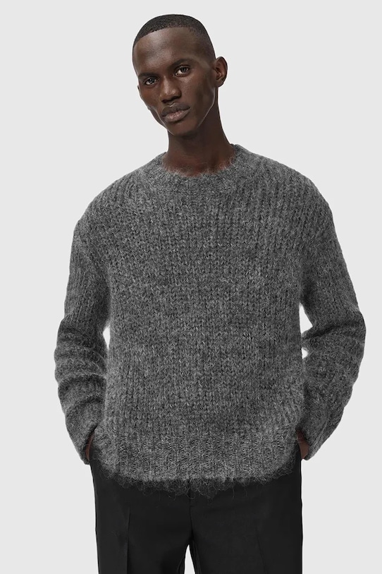 AllSaints sweter z dodatkiem wełny MYLES okrągły szary M050KD