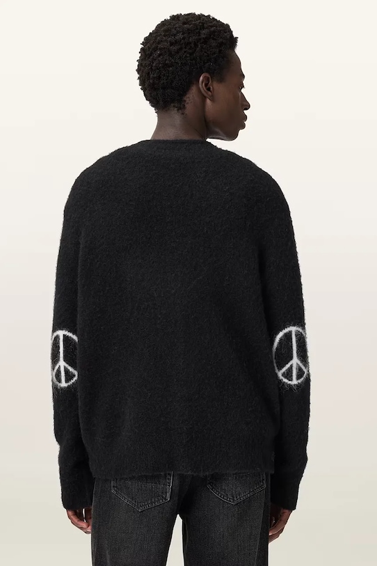 Kardigan s příměsí vlny z alpaky AllSaints REFLECTION M011KD černá AW25