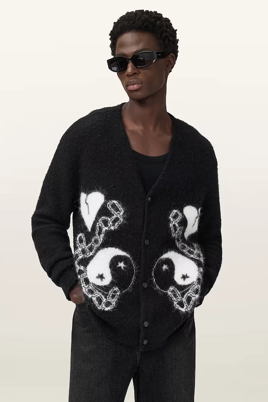 Kardigan s příměsí vlny z alpaky AllSaints REFLECTION černá M011KD