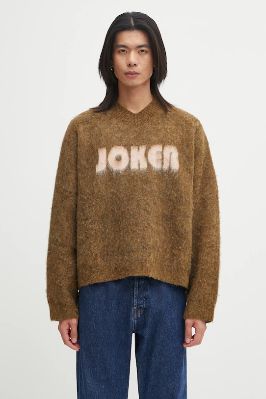 Martine Rose wool blend sweater Brushed Mohair V-Neck chunky brown 948YA0700