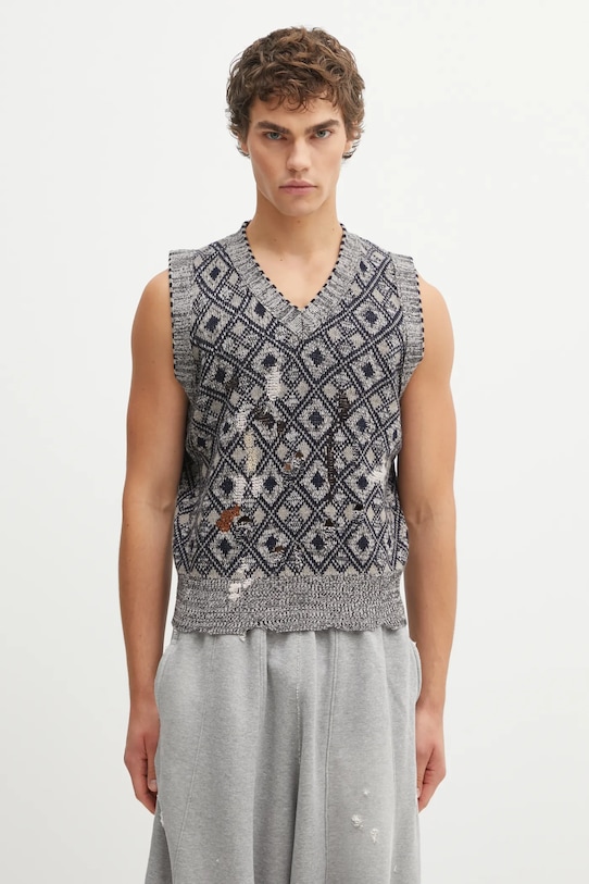 Vlněná vesta Wales Bonner Sibling Knit Vest vzorovaný šedá UA25KN46.WO12.951