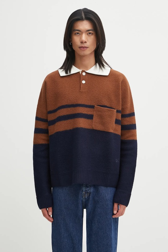 Wales Bonner woolen jumper Calm Polo chunky brown UA25KN15.WO15.850