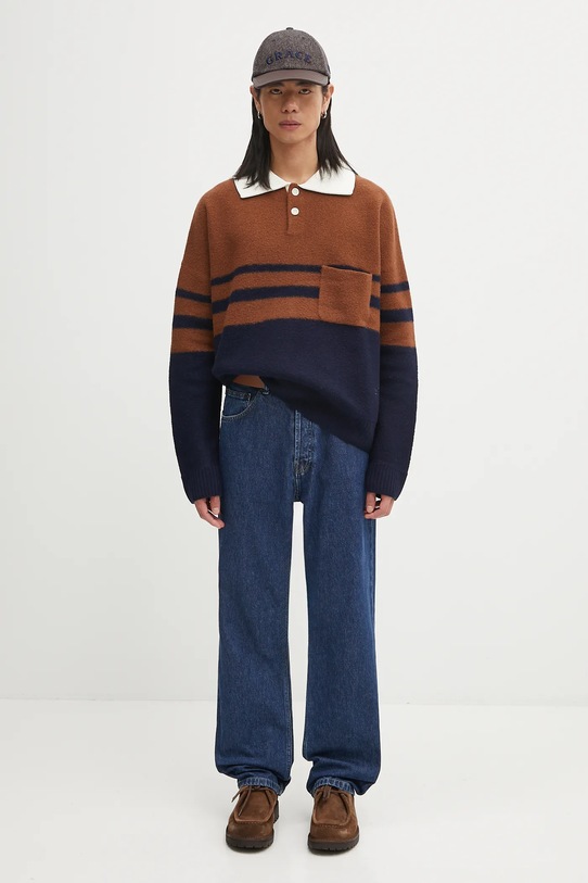 Wales Bonner woolen jumper Calm Polo UA25KN15.WO15.850 brown