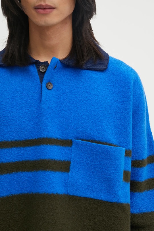 Wales Bonner sweter wełniany Calm Polo niebieski UA25KN15.WO15.750