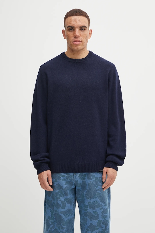 Sveter s prímesou vlny Carhartt WIP Alten Sweater okrúhly tmavomodrá I033917.J0XX
