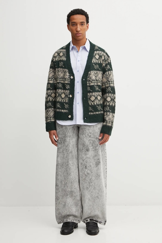 Daily Paper kardigan z dodatkiem wełny Pattern Check 2521126 zielony