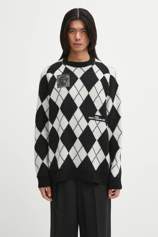 Undercover sweter z dodatkiem wełny Sweater okrągły czarny UP2E4902