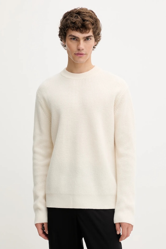 Les Deux sweter wełniany Eddie okrągły beżowy 1000471