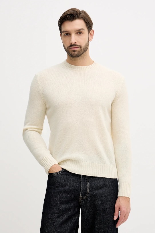 United Colors of Benetton sweter wełniany okrągły beżowy 103MU10B5