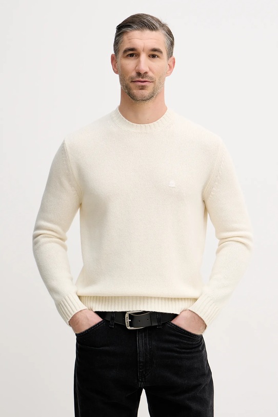 United Colors of Benetton sweter z dodatkiem wełny okrągły beżowy 1444U10AZ