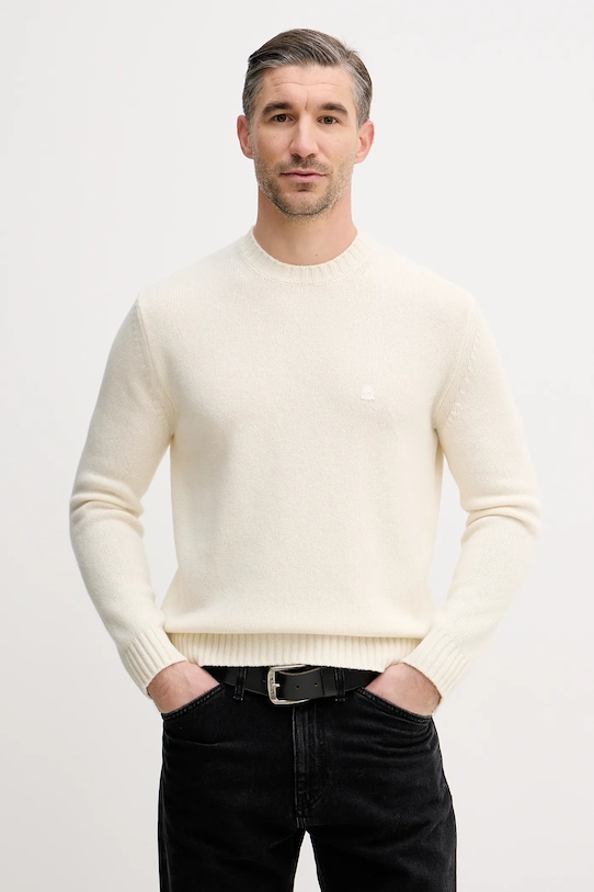 Sveter s prímesou vlny United Colors of Benetton okrúhly béžová 1444U10AZ