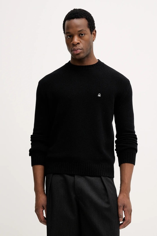 Πουλόβερ με προσθήκη μαλλιού United Colors of Benetton στρογγυλό μαύρο 1444U10AZ
