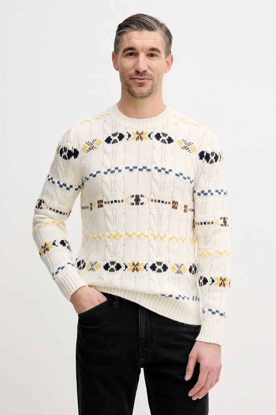 United Colors of Benetton sweter z dodatkiem wełny okrągły beżowy 13N7K10AW