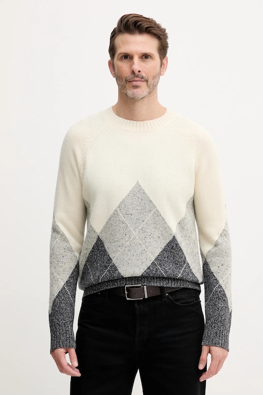 United Colors of Benetton sweter z dodatkiem wełny okrągły beżowy 1NGVK10B2