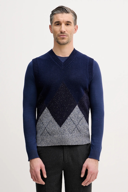 Vesta s přídavkem vlny United Colors of Benetton V výstřih námořnická modř 1NGVK401J