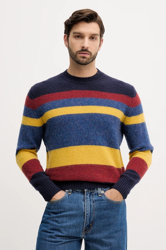 United Colors of Benetton sweter wełniany okrągły granatowy 103MK10AR