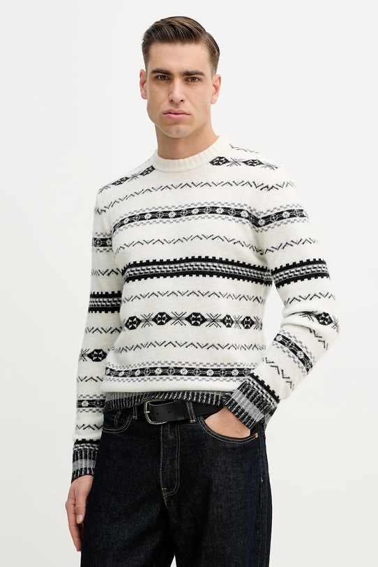 United Colors of Benetton sweter z dodatkiem wełny okrągły beżowy 18AYK10AP