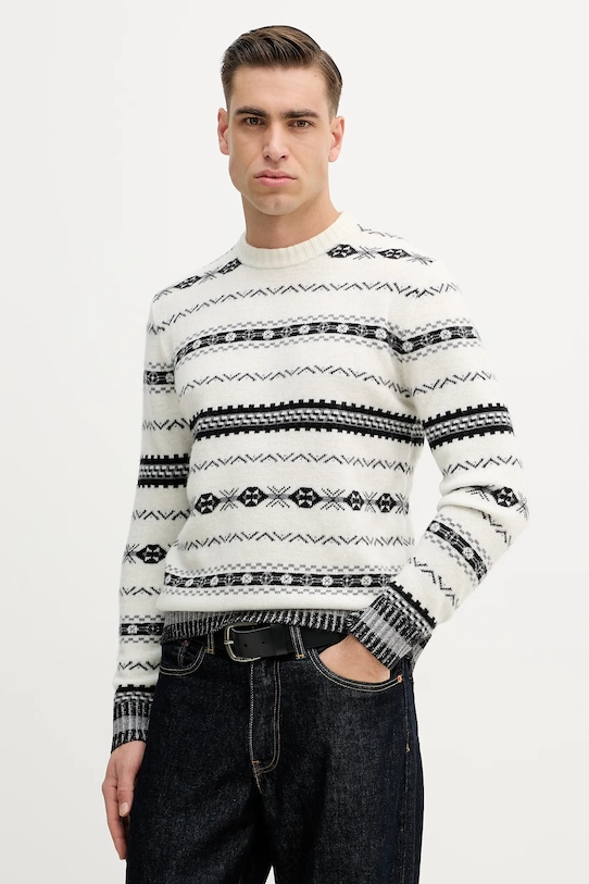 United Colors of Benetton sweter z dodatkiem wełny okrągły beżowy 18AYK10AP