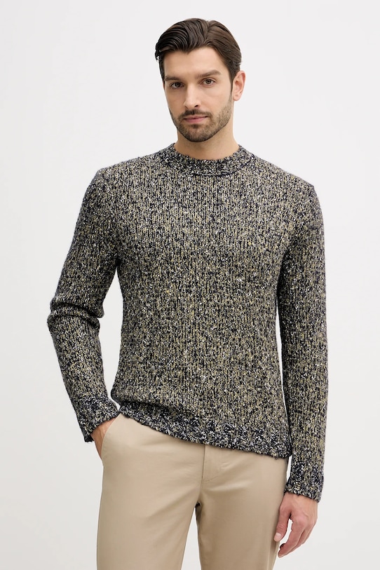 United Colors of Benetton sweter z dodatkiem wełny melanż zielony 10C3U108M