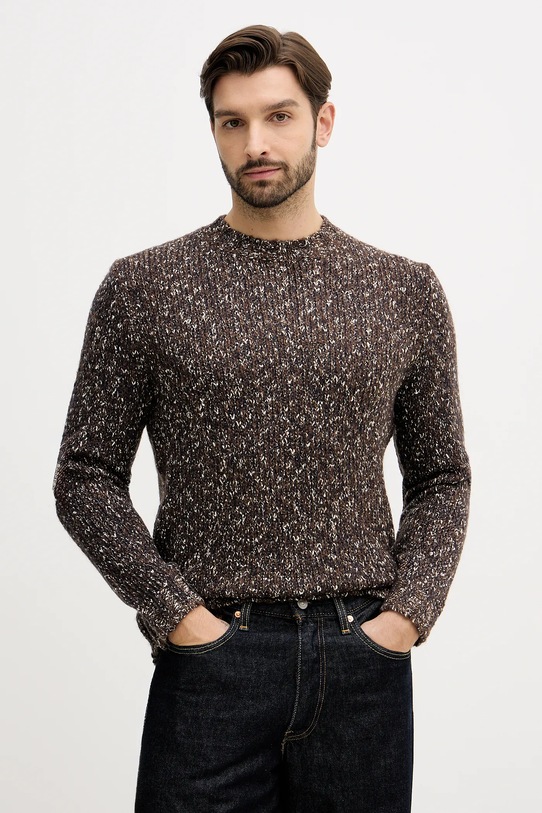 United Colors of Benetton sweter z dodatkiem wełny melanż brązowy 10C3U108M