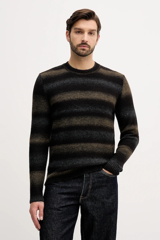 United Colors of Benetton sweter z dodatkiem wełny okrągły czarny 1HNNK10AT