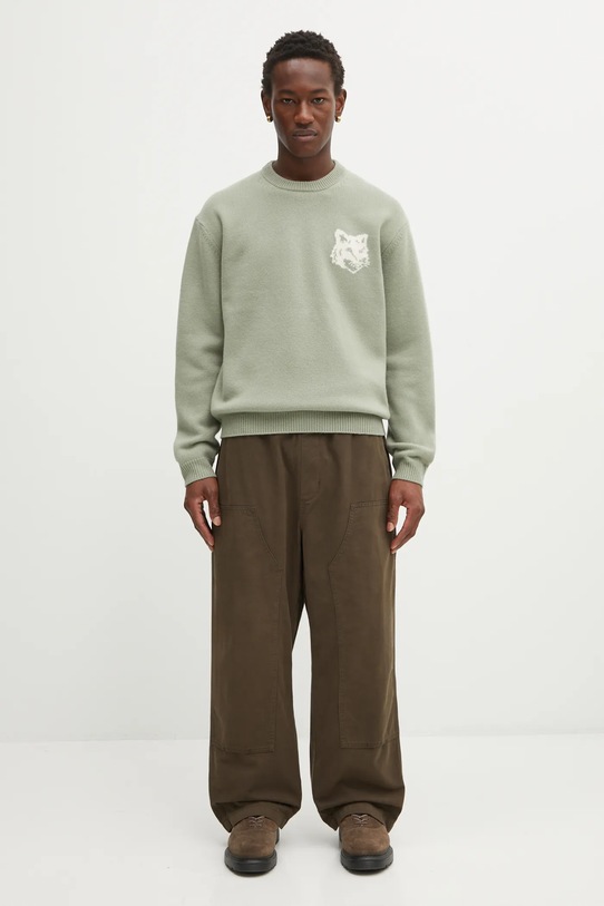 Maison Kitsuné sweter wełniany Fox Head Intarsia Merino PM00816KM0329 zielony