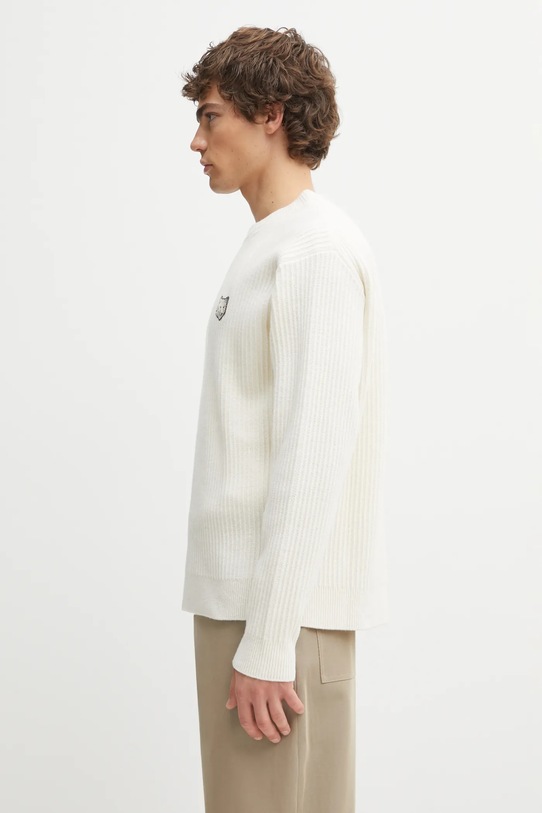 Maison Kitsuné sweter wełniany Fox Head Wool Ribbed PM00811KT1149 beżowy AW25
