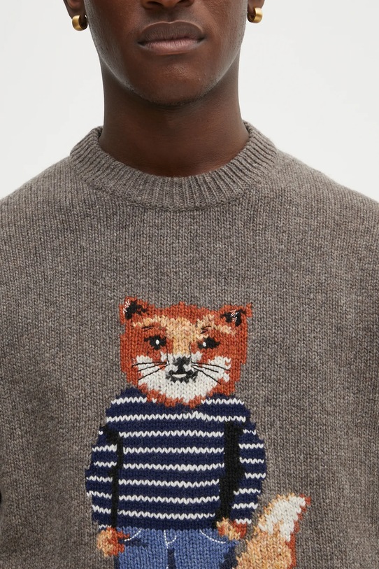 Sveter s prímesou vlny Maison Kitsuné Dressed Fox Intarsia Wool hnedá PM00806KH0002