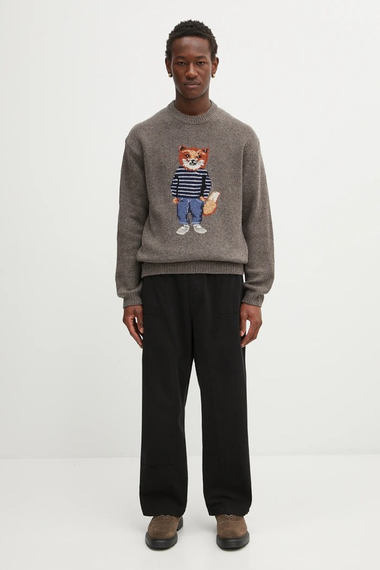 Sveter s prímesou vlny Maison Kitsuné Dressed Fox Intarsia Wool PM00806KH0002 hnedá