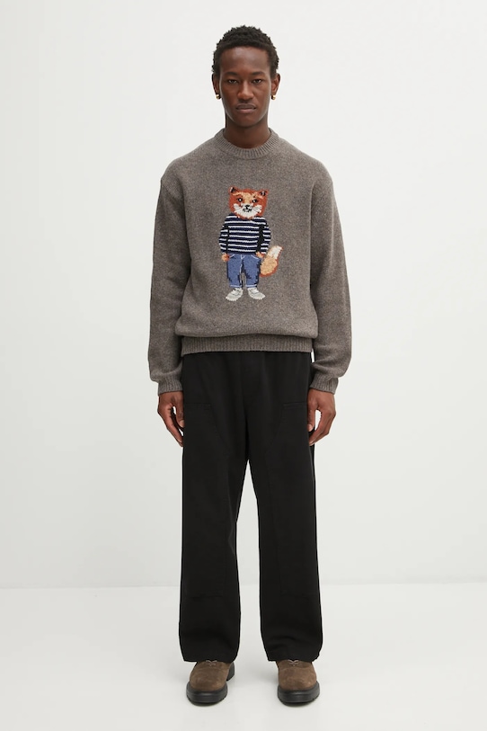 Svetr s příměsí vlny Maison Kitsuné Dressed Fox Intarsia Wool PM00806KH0002 hnědá