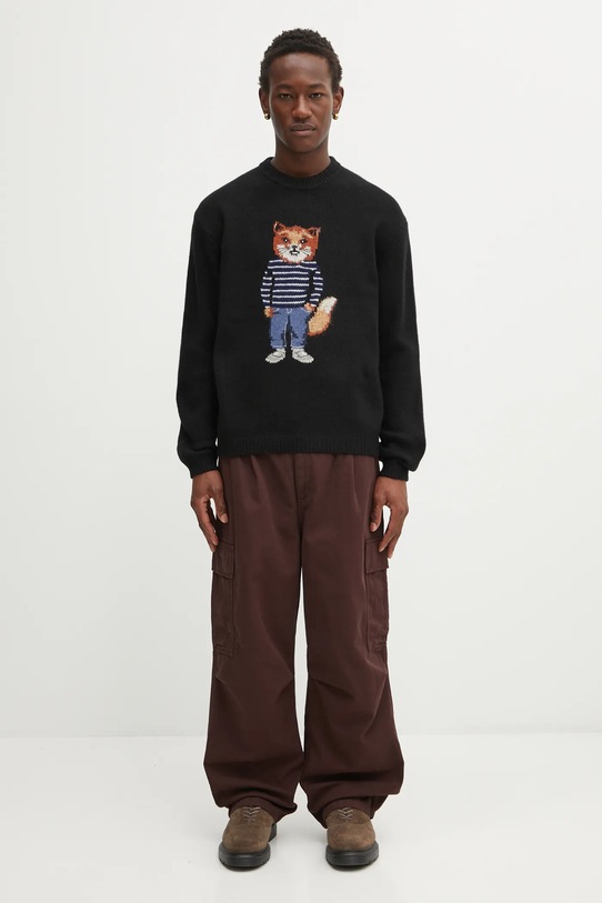 Maison Kitsuné sweter z dodatkiem wełny Dressed Fox Intarsia Wool PM00806KH0002 czarny