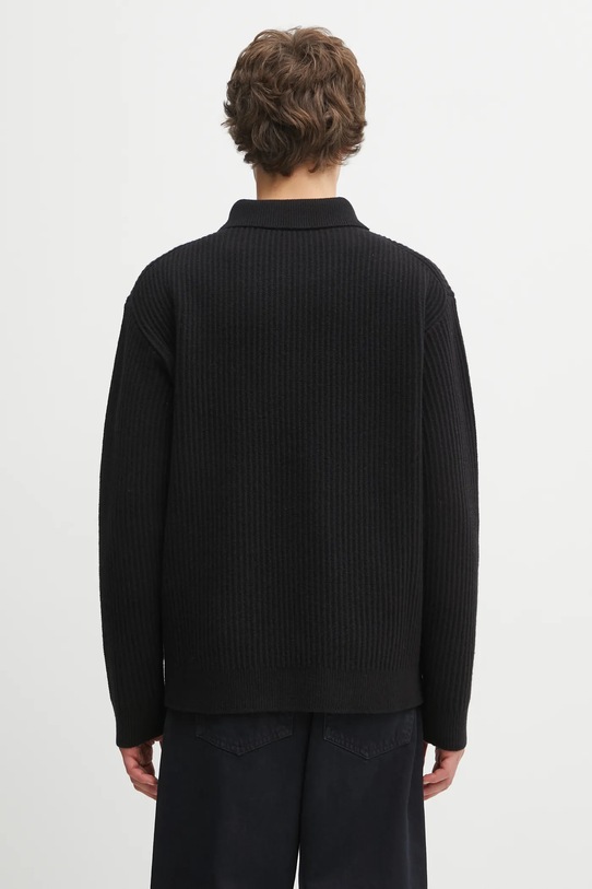 Odzież Maison Kitsuné sweter wełniany Fox Head Wool Ribbed Polo PM00213KT1149 czarny