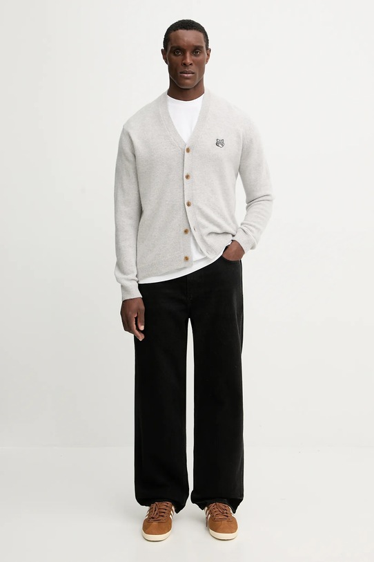 Maison Kitsuné cardigan din lână Fox Head Lambwsool Comfort PM00502KT1006 gri