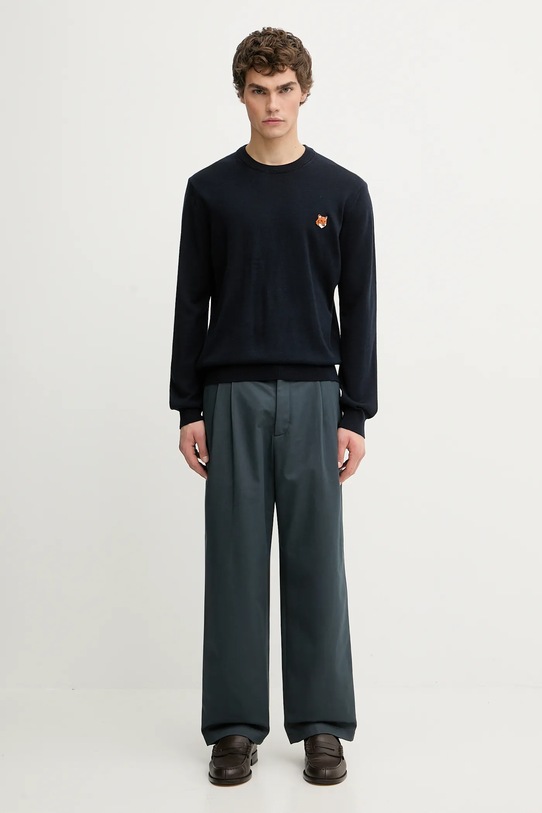 Vuneni pulover Maison Kitsuné Fox Head Merino Regular PM00801KT1181 mornarsko plava