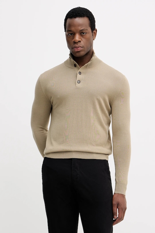 Sisley sweter z dodatkiem wełny szpic beżowy 11BAS200W