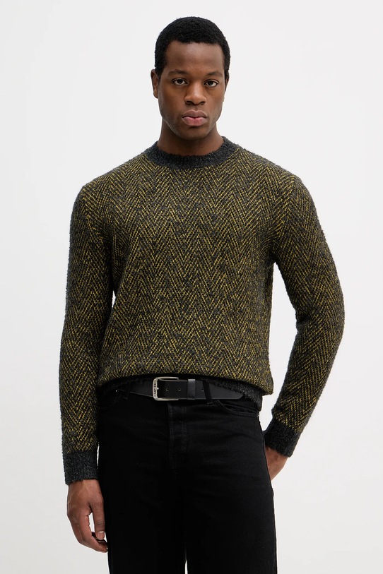 Sisley sweter z domieszką wełny drobny wzór zielony 170WS104K