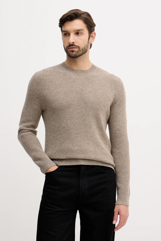 Sisley sweter z dodatkiem wełny okrągły beżowy 18AYS104I
