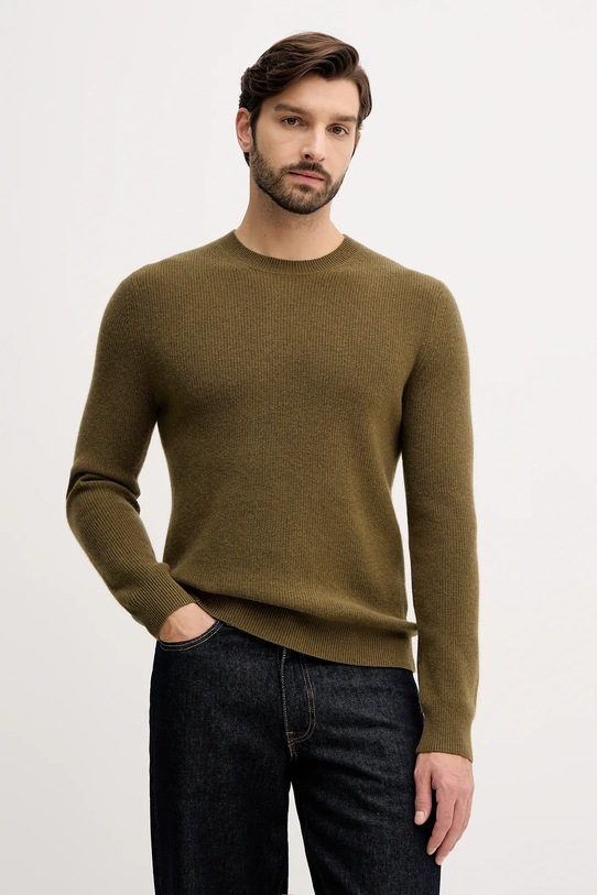 Sisley sweter z dodatkiem wełny okrągły zielony 18AYS104I